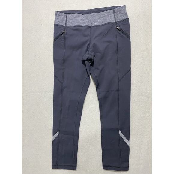 Lululemon Gray Running Capri Leggings Size 6 | Zip Pockets & Reflective Trim - Picture 1 of 10